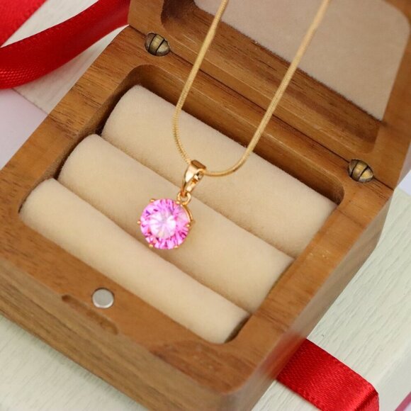 "Pink Round Pendant in Rose Gold with Sparkling Faceted Stone, XPPT1499 - Picture 10 of 13